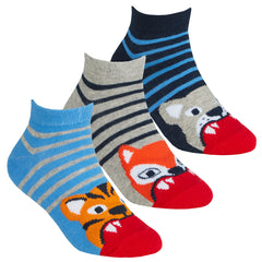 Boys Novelty Wild Animals Design Trainer Liner Socks 3 Pairs Red