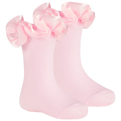 Newborn Baby Girls Tutu Satin Frill Socks 1 Pair Pink