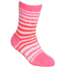 Girls Fluffy Sherpa Fleece Slipper Socks with Non Slip Grippers Pink Dot