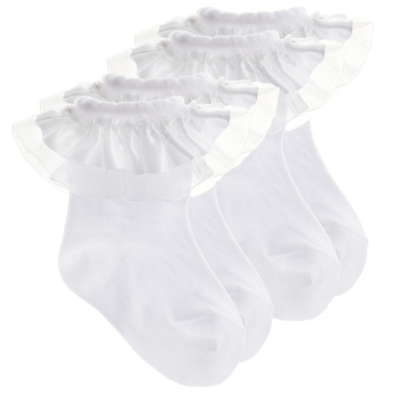 Baby Girls Frilly Socks Toddler Frill Lace Socks White - 2 Pairs