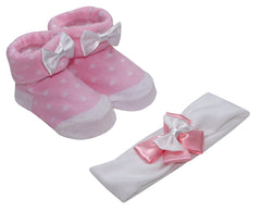 Baby Girl Cute Sock Booties Headband Set Newborn Dots - Light Pink