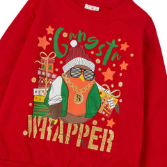 Kids Christmas Long Sleeved Sweatshirt With Cuffed Hems Red