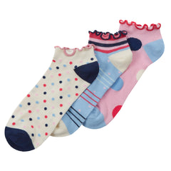 Womens Bamboo Trainer Liners Ankle Socks Patterned Ruffle Edge Ripple Loose Top Dots