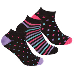 Womens 3 Pairs Trainer Liner Spotted Dotted Socks