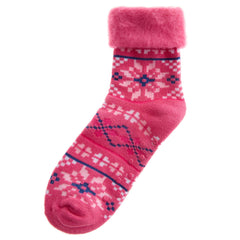 Womens Fair Isle Bed Socks with Non Slip Grippers Thermal Winter Socks 1 Pair  - Hot Pink