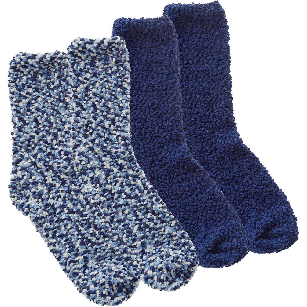 Ladies Chunky Bed Fluffy Socks Popcorn Style Blue 2 Pairs