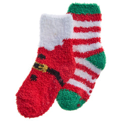 Baby Girls Boys Unisex Fluffy Cosy Christmas Socks with Non Slip Grippers 2 Pairs - Santa