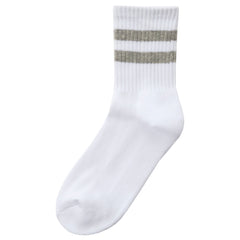 Girls Cotton Rich Sport Socks 3 Pairs White with Grey Stripe