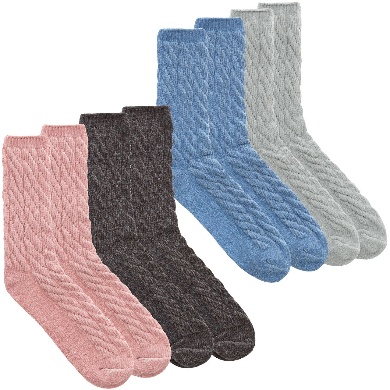 Ladies Chenille Cable Knitted Style Winter Lounge Socks