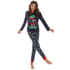 Womens Christmas Long Sleeved Matching Pyjamas Family Lounge Sets Navy