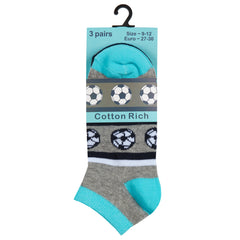 Boys Novelty Football Design Trainer Liner Socks 3 Pairs Blue