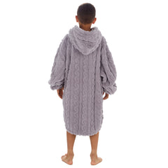 Boys Grey Cable Oversized Blanket Sherpa Fleece Hoodie