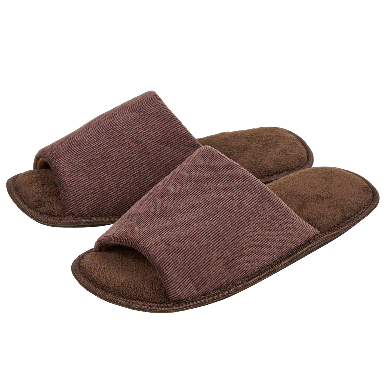 Mens Open Toe Mule Memory Foam Corduroy Slippers Brown