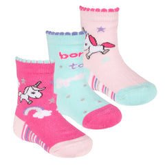 Baby Girls Novelty Socks Scallop Edge Hot Pink Unicorn - 3 Pairs