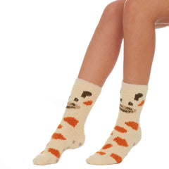 Womens Fluffy Bed Animal Printed Cosy Socks with Grippers