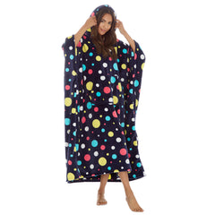 Womens Fleece Longline Bubble Design Poncho Hoodie One Size Navy