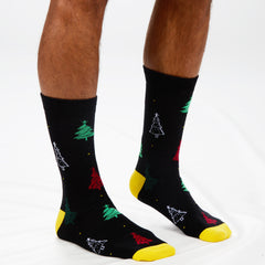 Men’s Christmas Themed Fun Designs Mid Calf Socks 3 Pairs - Xmas Tree