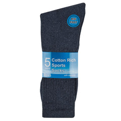 Mens Thick Cotton Rich Crew Sport Socks 5 Pairs Assorted