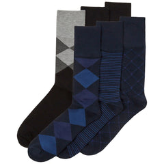 Mens Bamboo Comfort Fit Loose Top Mid Calf Socks Argyle Pattern Crew Socks 6 Pairs