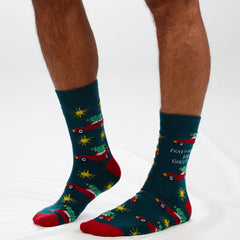 Men’s Christmas Themed Fun Designs Mid Calf Socks 3 Pairs - Xmas Tree