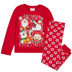 Kids Christmas Long Sleeved Merry Pyjamas Family Lounge Sets Red