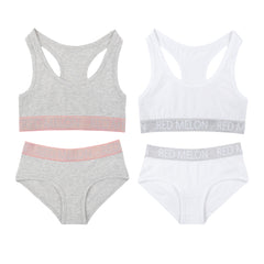 Girls Crop Top Training First Bra & Knickers Glitter Brief 2 Sets White & Grey