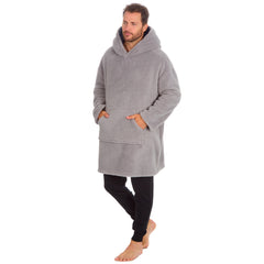 Mens Snuggle Fleece Oversized Hoodie Lounge Top One Size Grey