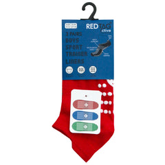 Boys Sport Trainer Liners Socks With Non Slip Sole Grip Blue Red Green