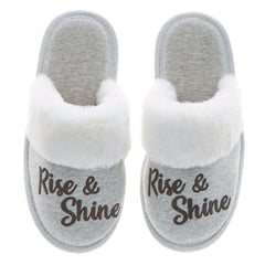 Womens Cosy Shimmer Glitter Binding Slippers Grey