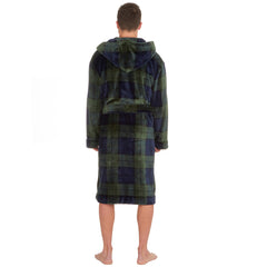 Mens Flannel Fleece Dressing Gown Classic Hooded Robe 3XL 4XL 5XL Green