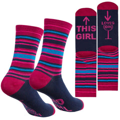 Womens Funny Slogan Design Mid Calf Socks Red Gin