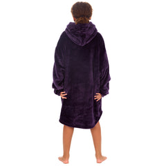 Girls Shimmering Plum Oversized Blanket Plush Fleece Hoodie with Pockets