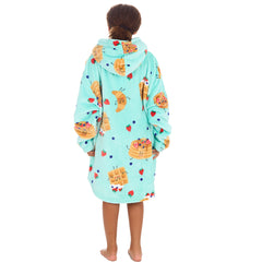 Girls Brunch Print Oversized Blanket Plush Fleece Hoodie with Pockets