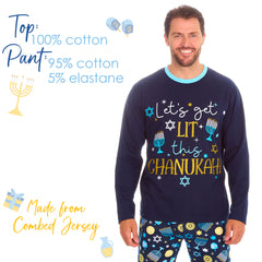 Mens Chanukah Long Sleeved Matching Pyjamas Family Lounge Sets Navy