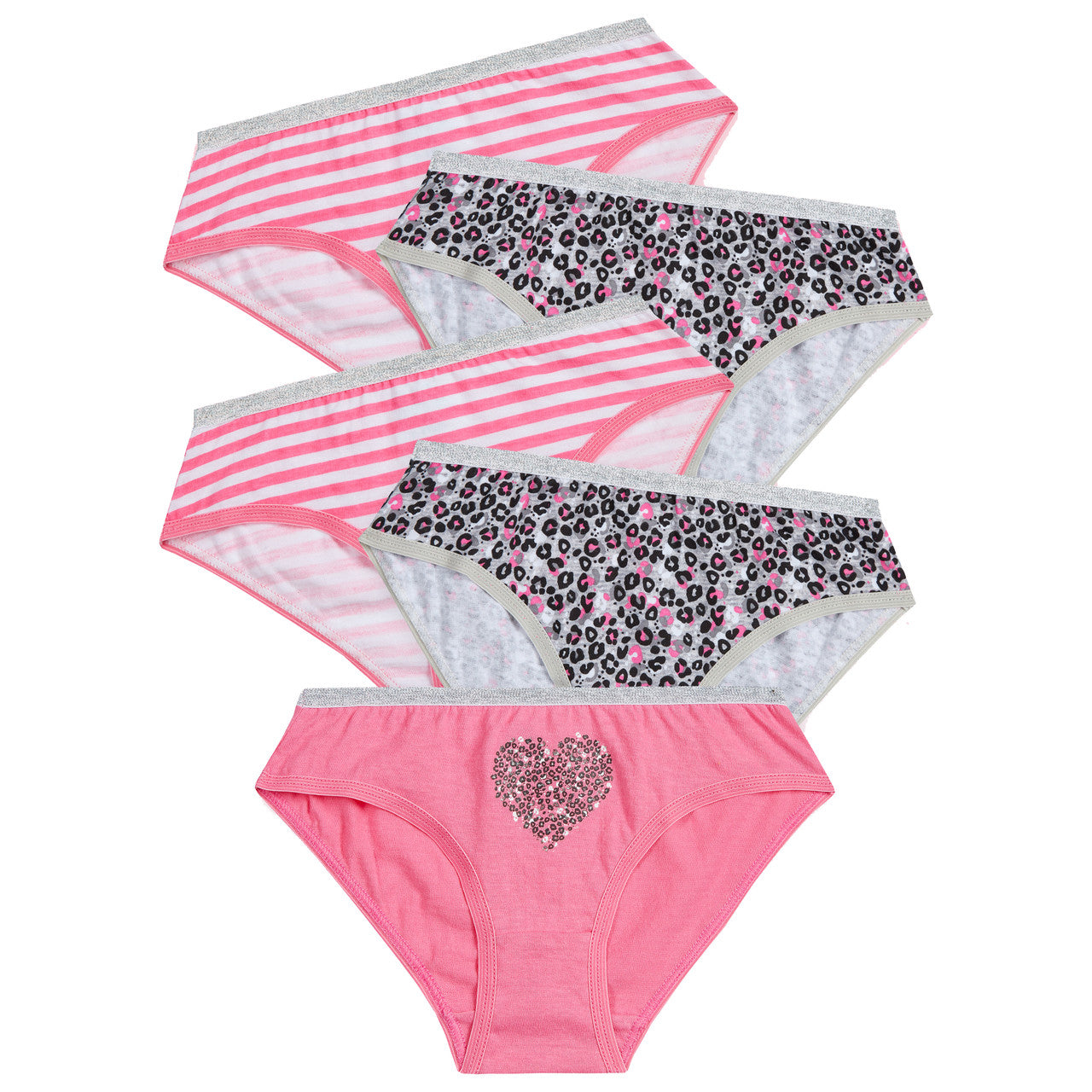 Girls Printed Knickers Briefs Underwear Pack of 5 Leopard Striped