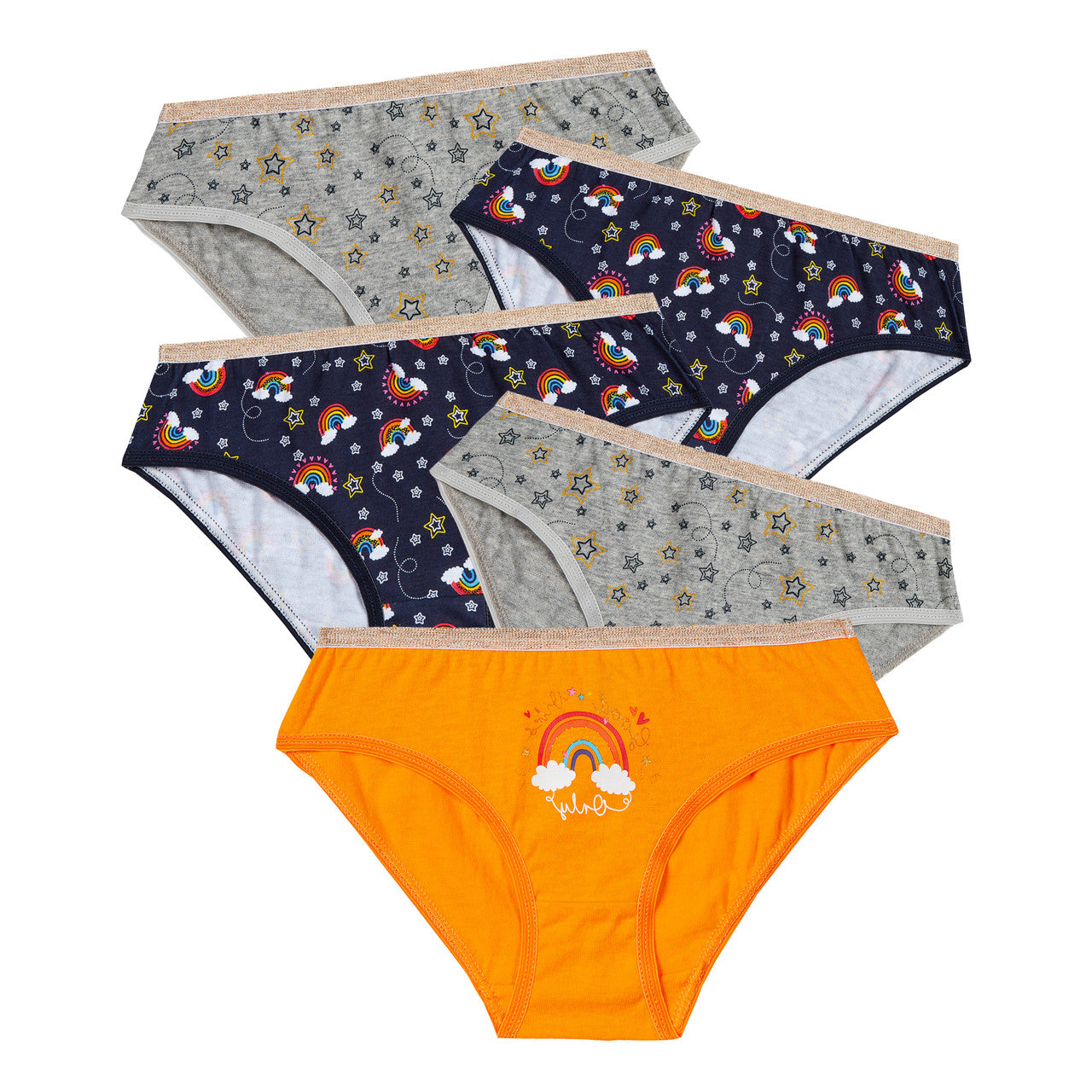 Girls Printed Knickers Briefs Underwear Set of 5 Orange Rainbow