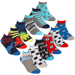 Boys Novelty Football Dino Cartoon Trainer Liner Socks 12 Pairs