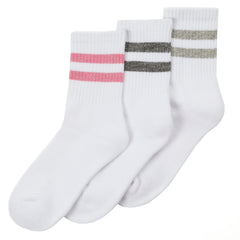 Girls Cotton Rich Sport Socks 3 Pairs White with Pink Stripe
