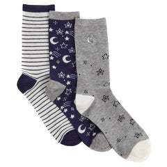 Womens Bamboo Embroidered Printed Mid Calf Socks Multipack