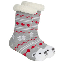 Womens Cosy Chunky Chirstmas Lounge Socks with Non Slip Grippers Bear