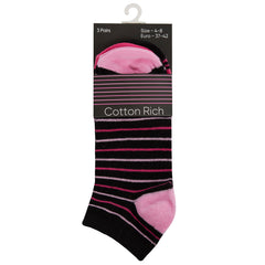 Womens Trainer Liner Socks Stripes Pink Black 3 Pairs