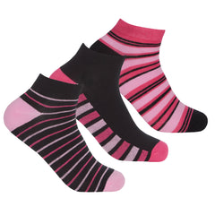 Womens Trainer Liner Socks Stripes Pink Black 3 Pairs