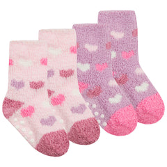 Baby Girls Cosy Lounge Socks With Abs Grippers 2 Pairs - Hearts