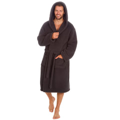 Mens Borg Snuggle Chunky Long Length Hooded Dressing Gown Charcoal