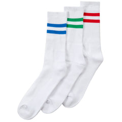 Mens Cotton Rich Sport Socks 3 Pairs White with Assorted Stripes