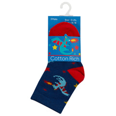 Baby Boys Blue Cartoon Dragon Socks 3 Pairs