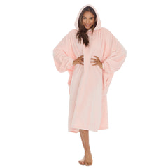 Womens Fleece Longline Knee Length Oversized Hoodie One Size Pale Pink