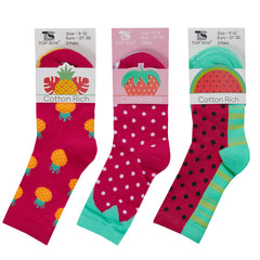 Girls Fruit Crew Socks Watermelon Pineapple Strawberry 9 Pairs