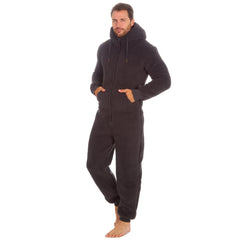 Mens Borg Snuggle Jumpsuit Hooded Onesie One Size Charcoal