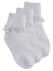 Girls Lace Cotton Rich School Socks White - 3 Pairs